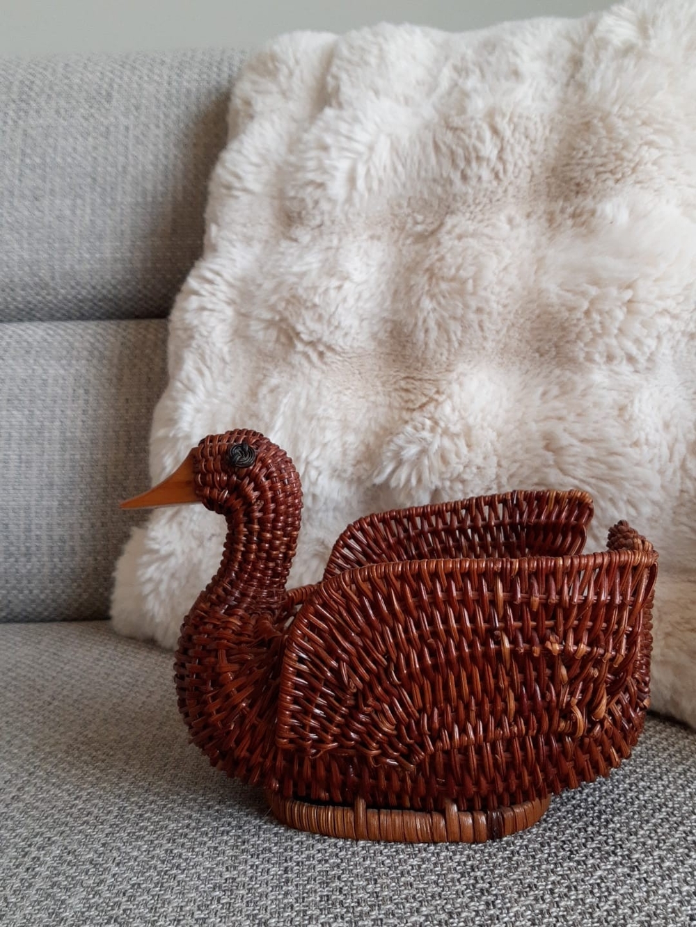 Vintage Rattan Swan Avon Decorative Basket